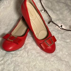 Cole Haan Shoes Womens 8 Red Leather Bow Emory Wooden Wedge Comfort Pumps